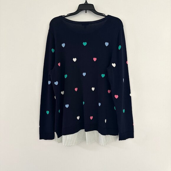 Talbots Womens Heart Knit Sweater Size 3X Multicolor Crewneck Preppy Valentines - Picture 2 of 6